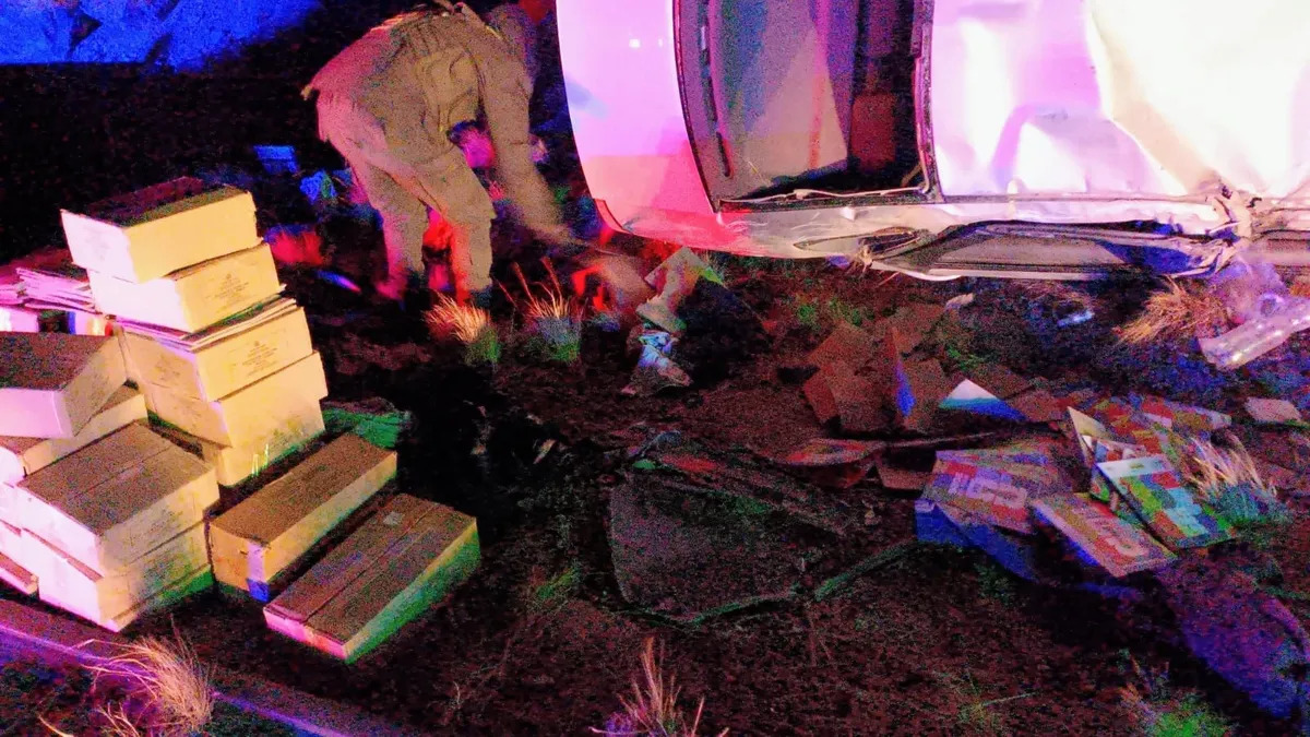 Suspected drink-driver caught smuggling huge stash of World Cup 2026 merchandise worth £9,440 after flipping his car during high-speed police chase in Argentina.