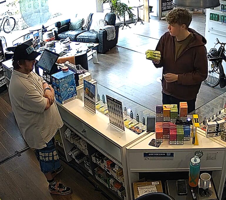A brazen thief in Newquay stunned a shop assistant by cheerfully saying "I'll have these then, thank you very much" before sprinting out the door with three stolen packages.