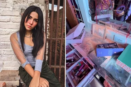 A Colombian reality star returned home to find her flat trashed by her ex-fiancé with messages scrawled on walls, after she allegedly grew close to another contestant on the show.