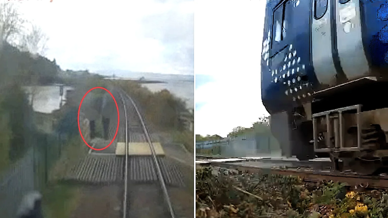 Reckless youngsters caught playing chicken on railway tracks as trains thundered past, forcing terrified driver to slam on emergency brakes in shocking near-miss footage.
