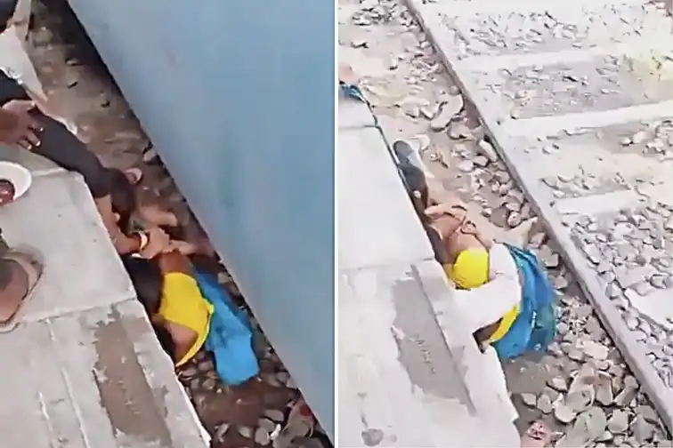 Three women and a child miraculously survived after being trapped between a freight train and platform wall at Shahpur Patori station in Bihar, India.