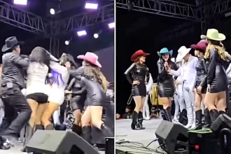 Two rival dance crews turned a packed Mexican concert into chaos after a wild on-stage brawl broke out mid-performance