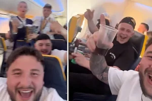 Ryanair passengers threw a mid-air party on a flight to Ibiza, dancing in the aisles to a Bluetooth speaker as furious cabin crew failed to stop the 30,000ft celebration.