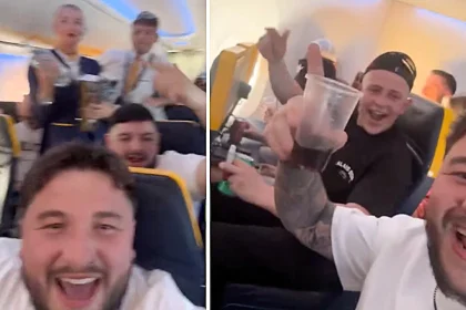 Ryanair passengers threw a mid-air party on a flight to Ibiza, dancing in the aisles to a Bluetooth speaker as furious cabin crew failed to stop the 30,000ft celebration.