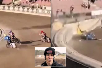 Polish teenage speedway rider Patryk Budniak, 19, fights for life in induced coma after horror crash sent him flying over safety barrier into parked van.