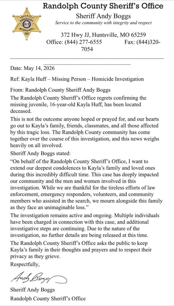 Five charged after missing teen Kayla Huff, 16, found dead in Missouri woodland following alleged kidnap and shooting in shocking murder investigation.