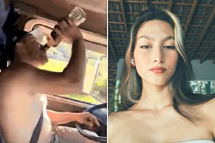 Lorry driver caught on camera swigging alcohol behind the wheel moments before he mowed down a 19 year old student waiting at a bus stop for university.