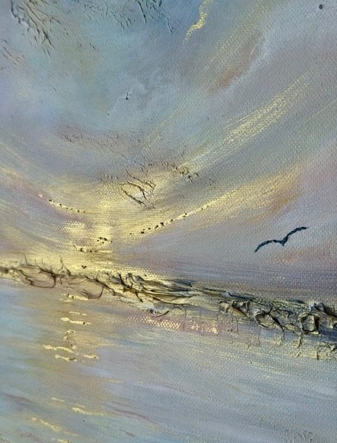 An artist blended her friend's ashes into a stunning seascape painting after he died in a motorbike crash aged just 22 - and his mum said it "took her breath away".