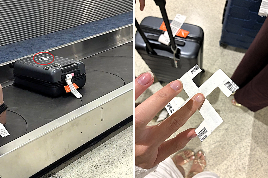 Traveller Rachel Cervera horrified after discovering a swastika placed on her suitcase whilst it was in baggage handling at Miami International Airport in shocking incident.