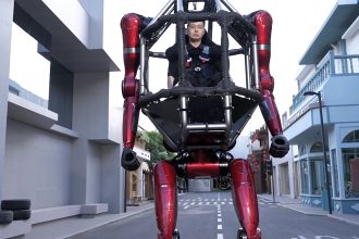 China has unveiled the world's first production-ready manned transformable robot mecha, standing 1.6 times human height and capable of walking or wheeling across terrain for £425,000.