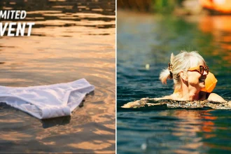 Brave Brits strip off and bare all for nude open-water heatwave swim at lake next to Bluewater Shopping Centre in Kent.