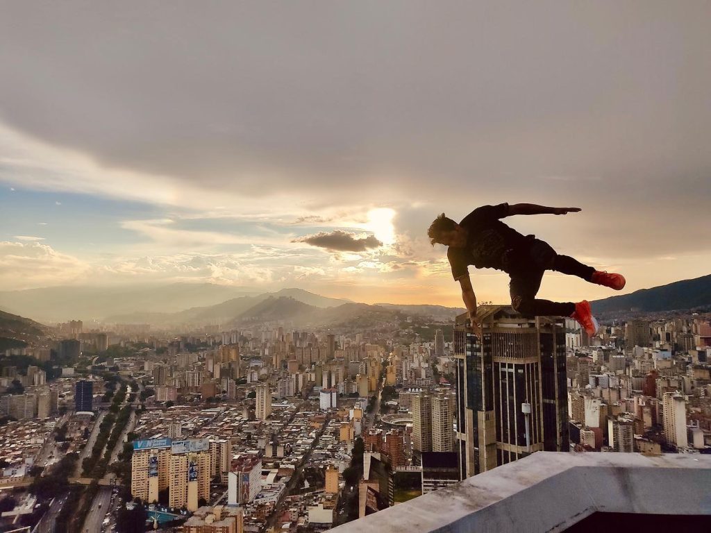 Daredevil Venezuelan 'Skywalker' Carlos Rengifo, 32, performs death-defying handstands and bike stunts on skyscraper ledges without any safety equipment whatsoever.