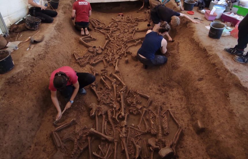 Archaeologists found 77 headless skeletons in a 7,000-year-old Slovak settlement - but researchers believe the skulls were carefully removed after death rather than in a massacre.