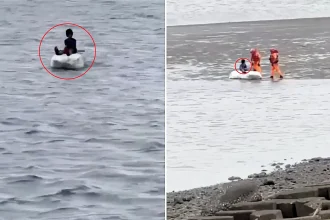 An 11-year-old boy was rescued after being found drifting alone in the sea on a polystyrene block in Taiwan - discovered by a fisherman after he failed to turn up for school.