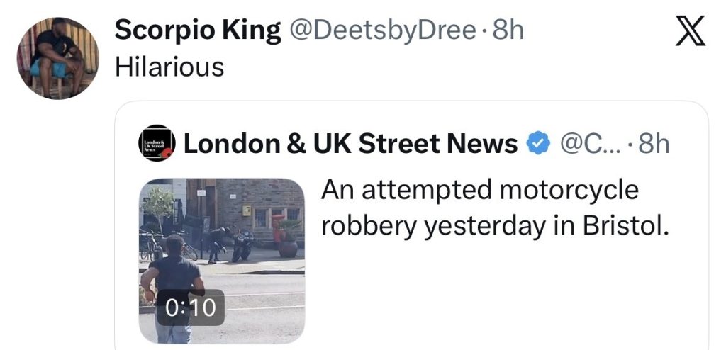 A Bristol motorcycle owner sprinted after a masked thief armed with a metal rod who tried to steal his bike in broad daylight - catching him completely off guard on a busy main road.