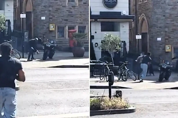 A Bristol motorcycle owner sprinted after a masked thief armed with a metal rod who tried to steal his bike in broad daylight - catching him completely off guard on a busy main road.