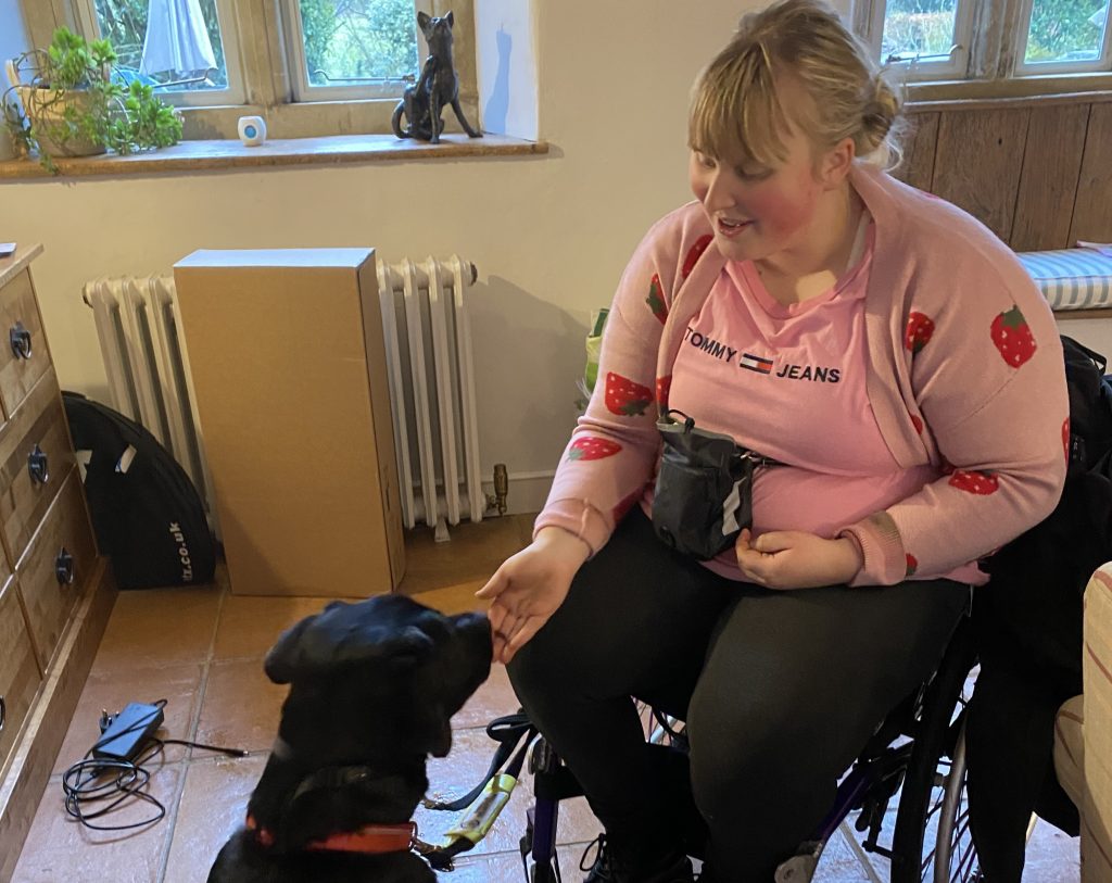 A British student says she can only eat 25 foods without risking death as her body keeps developing new allergies - and her dog Kenny gives her a 10-minute warning before each attack.
