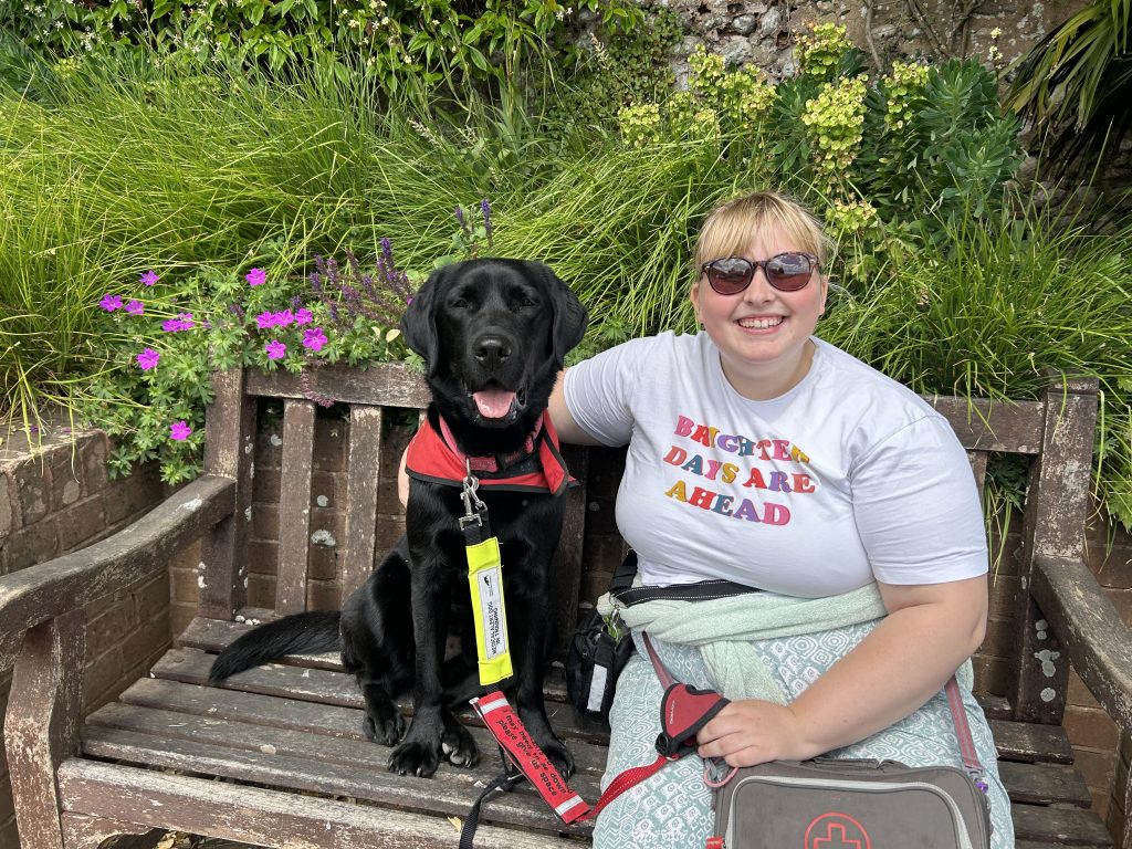 A British student says she can only eat 25 foods without risking death as her body keeps developing new allergies - and her dog Kenny gives her a 10-minute warning before each attack.