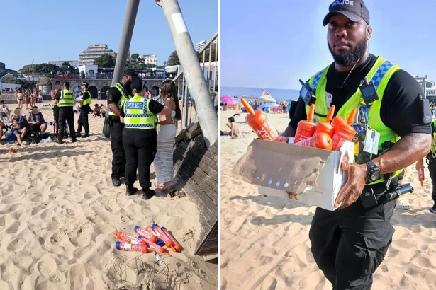 Bournemouth beach has been plagued by laughing gas chaos during the heatwave - with over 20 officers tackling confrontational groups using NOS on an "almost industrial scale."