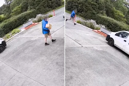A panicked driver had to sprint across a Welsh garage forecourt after leaving his van's handbrake off, with staff frantically yelling van, van, quick, quick to alert him.