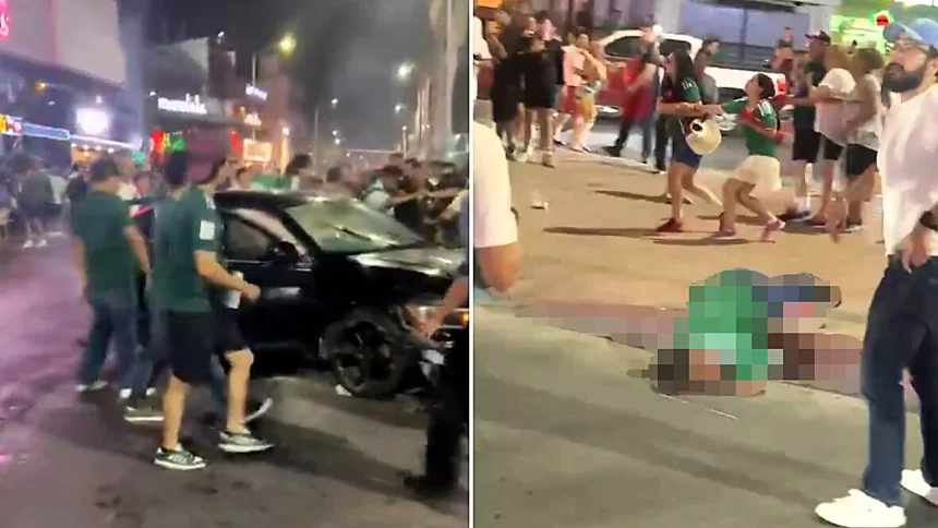 A driver who was lynched by a baying mob after "ramming" World Cup fans with his car, injuring 17, has died in hospital, local media report.
