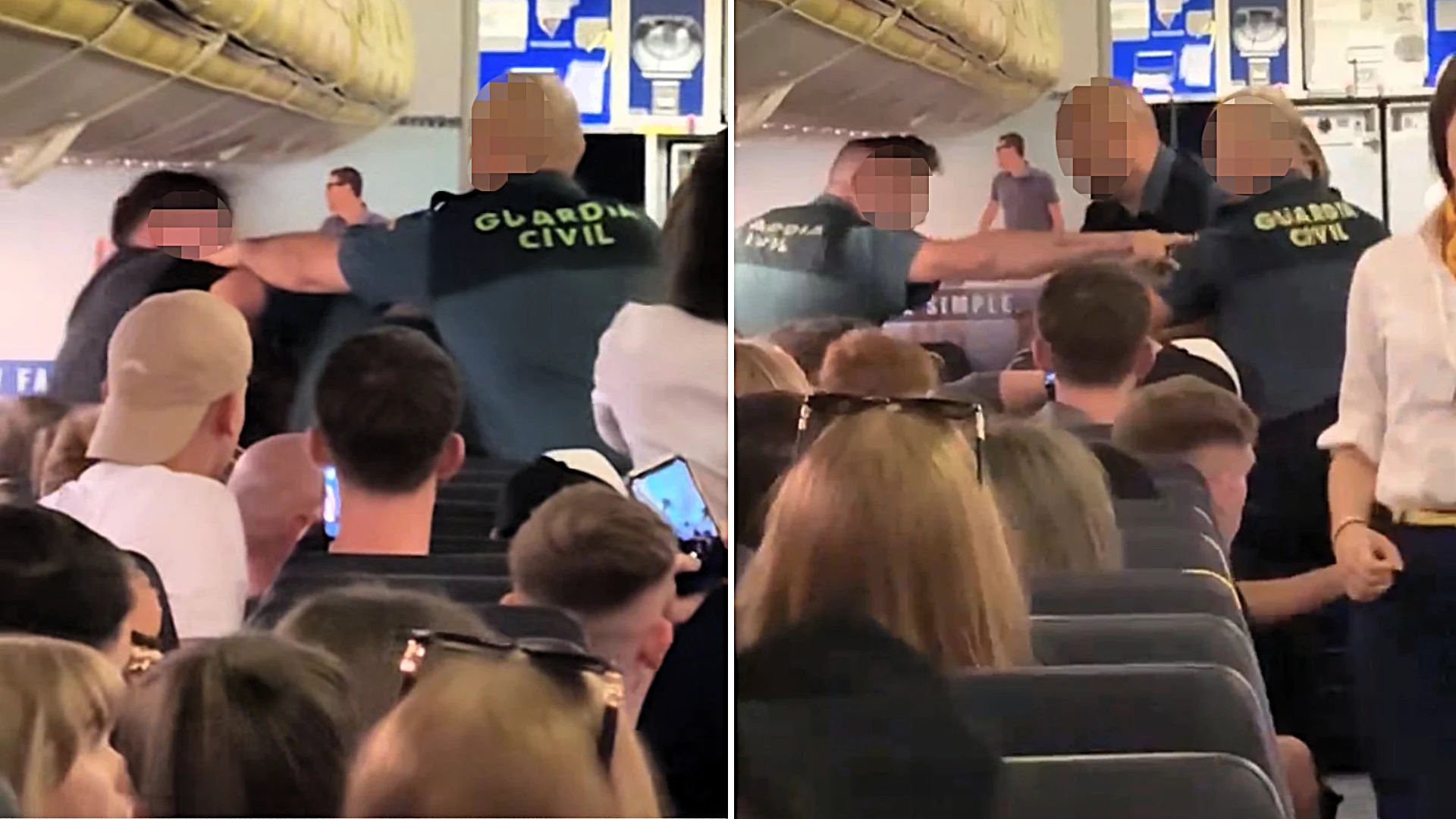 A drunk passenger punched a police officer in the face during an arrest on a Ryanair flight from Edinburgh - leaving terrified holidaymakers watching as officers wrestled him to the floor.