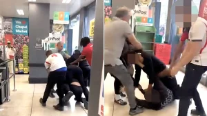 An England fan in a Declan Rice shirt stepped in to break up a wild brawl at an Iceland supermarket in North London - and later helped explain events to police who arrived at the scene.