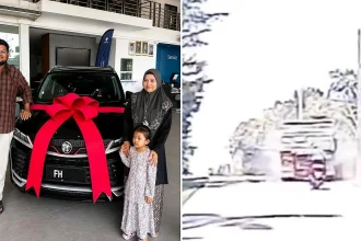 A family of six including a two-month-old baby were killed by a lorry in Malaysia - just minutes after posing for photos beside their brand new car at the dealership.