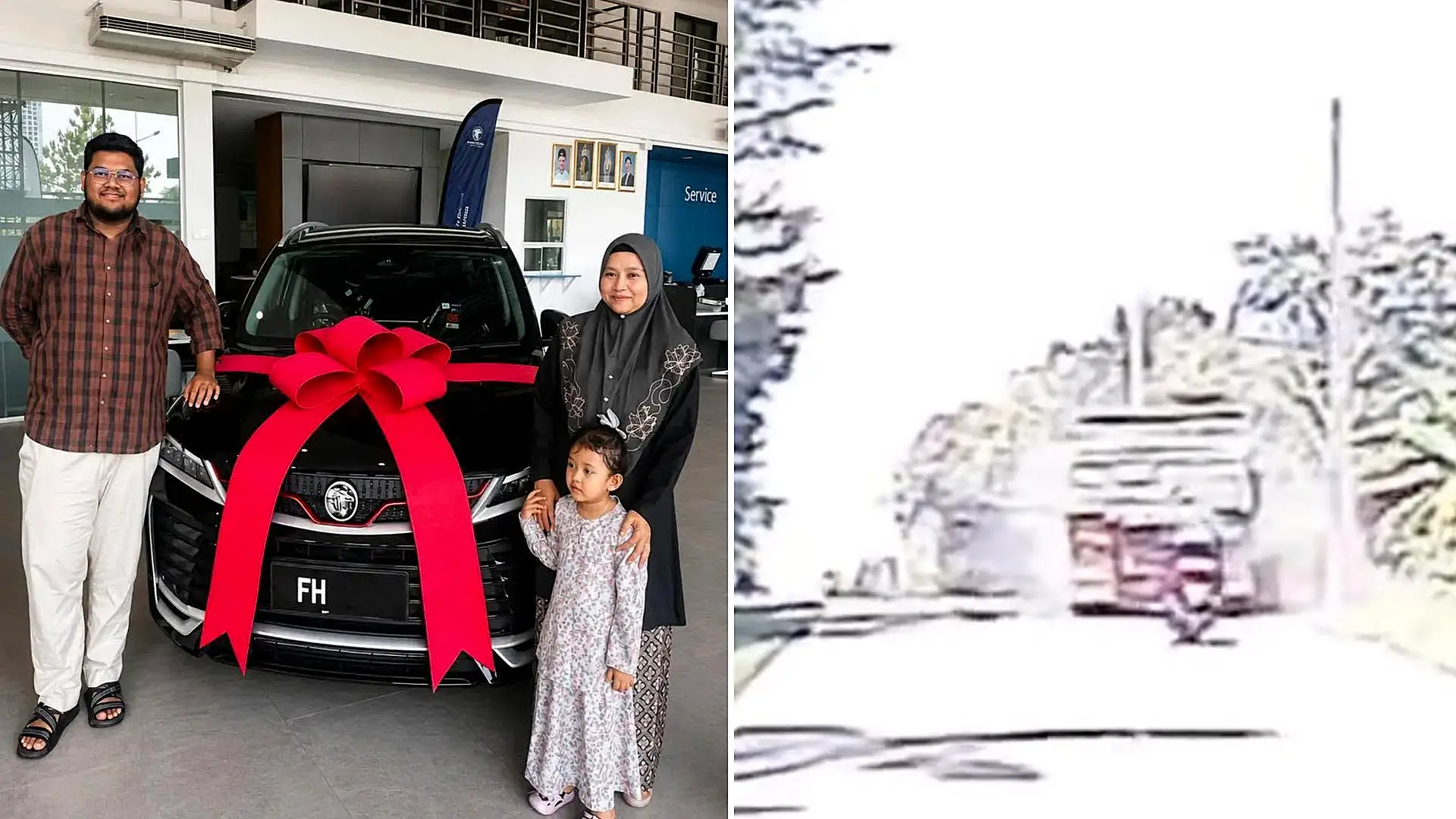 A family of six including a two-month-old baby were killed by a lorry in Malaysia - just minutes after posing for photos beside their brand new car at the dealership.