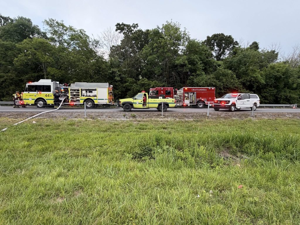 A fireworks trailer erupted into a spectacular blaze on a Tennessee interstate - rockets screaming across multiple lanes in a chaotic display that left motorists stunned.