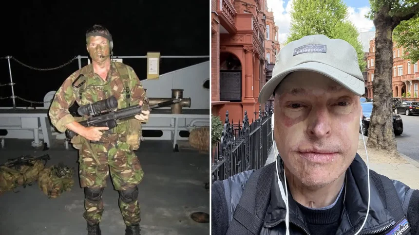 Pilot who could smell his own flesh burning as his plane caught fire at 32 reveals the daily five-mile walk he does to "survive" after burns to 63% of his body.