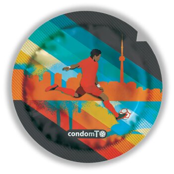 Toronto has released free limited-edition World Cup condoms with slogans like "What a finish" and "Block those shots" ahead of the city hosting six tournament matches this summer.