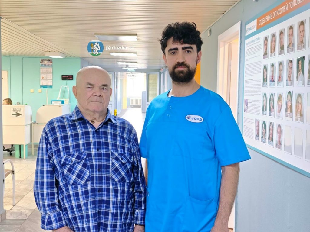 Russian surgeons spent two hours removing a rare neck liposarcoma the size of a human head from an elderly man, after the 2kg tumour had begun advancing towards his spine.