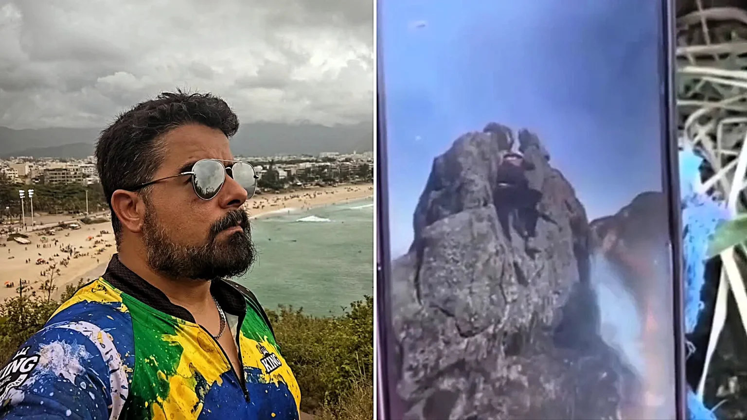 A hiker plunged 150m to his death moments after posing for a photo at the top of a towering rock viewpoint in Brazil as his horrified companion filmed and screamed.