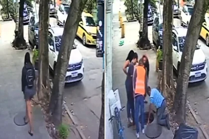 Woman left battered and bruised after plunging into open manhole hidden beneath loose cover on her way to work as shocking CCTV captures terrifying fall into drainage.