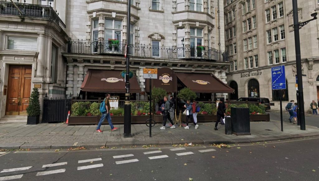 Dozens of anti-greyhound racing protesters stormed a Hard Rock Cafe on Park Lane, chanting slogans and brandishing placards as furious diners had their meals disrupted.