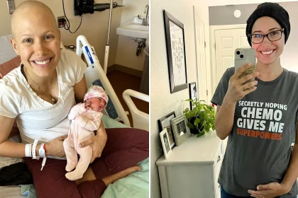 A mum diagnosed with a rare deadly breast cancer while pregnant feared she wouldn't see her kids grow up - but baby Naomi arrived healthy and she is now cancer-free.