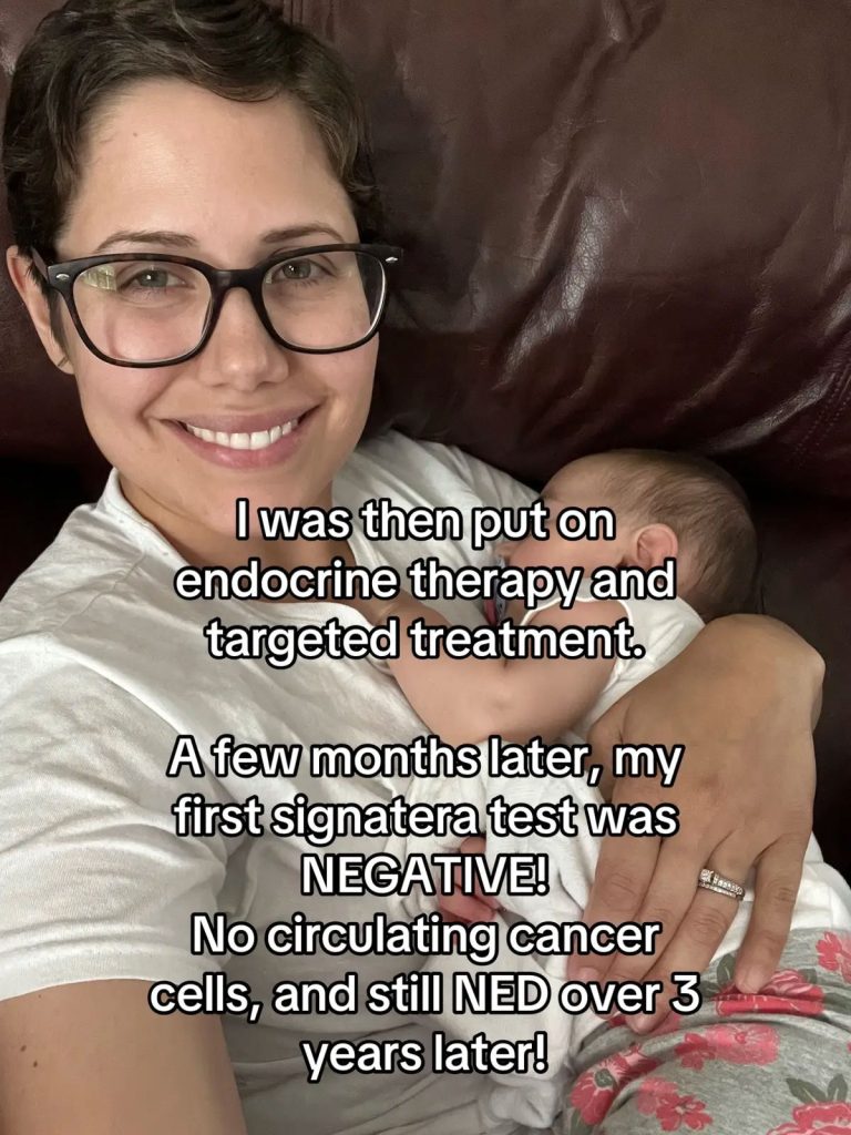 A mum diagnosed with a rare deadly breast cancer while pregnant feared she wouldn't see her kids grow up - but baby Naomi arrived healthy and she is now cancer-free.