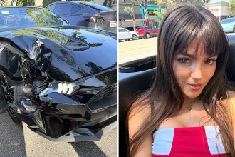 Brit influencer Leah Ray crashed a Ford Mustang on her very first drive in LA - just days after her male fans raised a jaw-dropping £40,000 to fund her World Cup trip.
