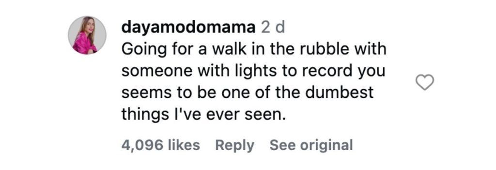 Social media comment on the post of Influencer slammed for showing off his chiselled torso in just shorts and a hard hat while "helping" with earthquake relief - as viewers say he did nothing useful.