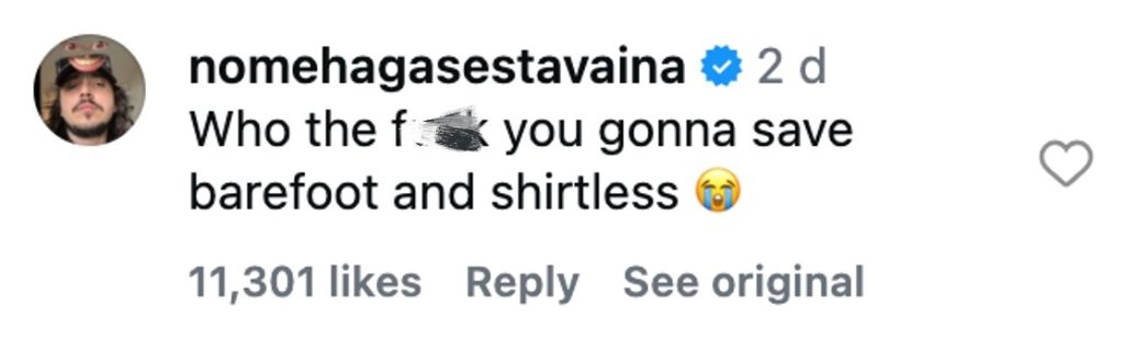 Social media comment on the post of Influencer slammed for showing off his chiselled torso in just shorts and a hard hat while "helping" with earthquake relief - as viewers say he did nothing useful.