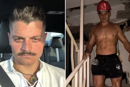 Influencer slammed for showing off his chiselled torso in just shorts and a hard hat while "helping" with earthquake relief - as viewers say he did nothing useful.