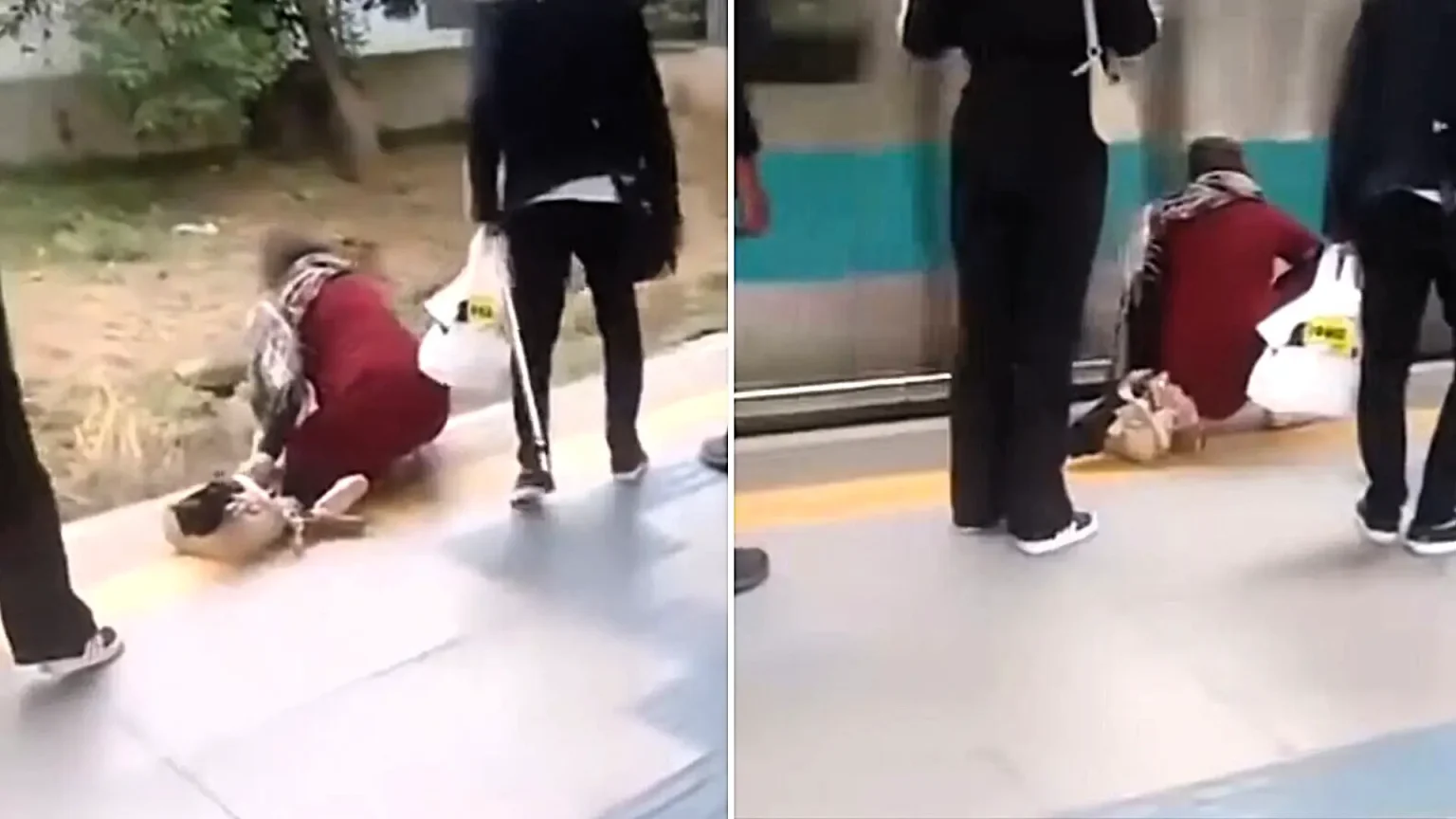 A young girl fell through the platform gap at a Sao Paulo station and a train passed over her - but she escaped without a scratch after her father calmly told her to curl up.