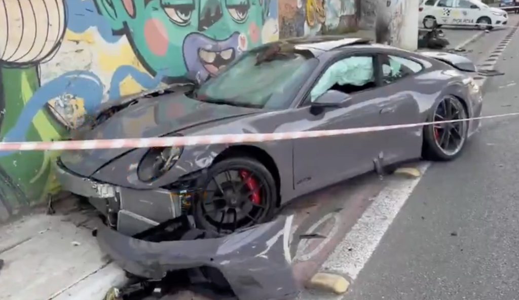 Bodybuilder influencer Fabio Giga - boasting 3.7 million Instagram fans - smashed his Porsche 911 into two motorbikes and two cars, with one motorbike split clean in two.