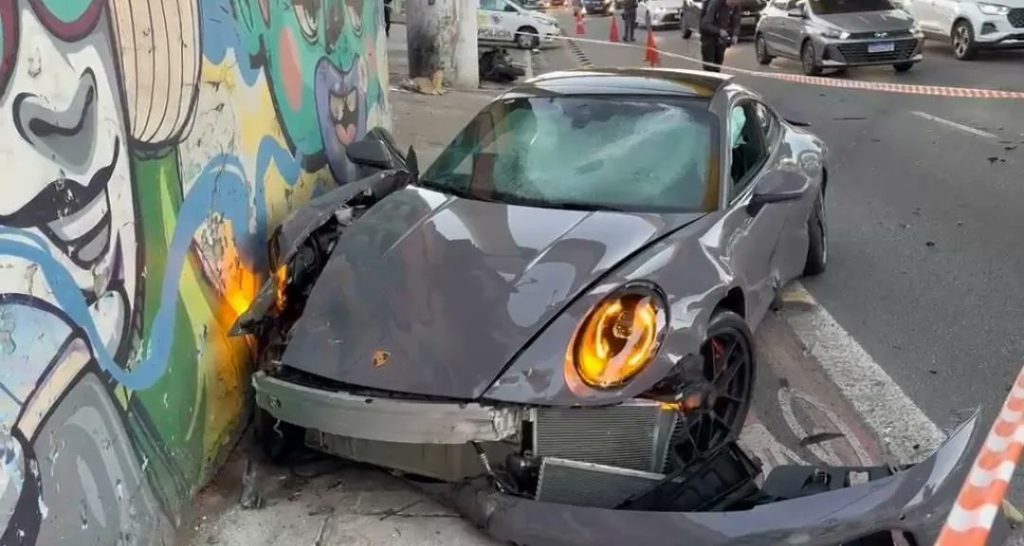 Bodybuilder influencer Fabio Giga - boasting 3.7 million Instagram fans - smashed his Porsche 911 into two motorbikes and two cars, with one motorbike split clean in two.