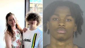 A mother was shot dead after stepping in to protect her teenage son when a Facebook Marketplace watch sale turned violent - the suspect allegedly fired as he fled the front porch.