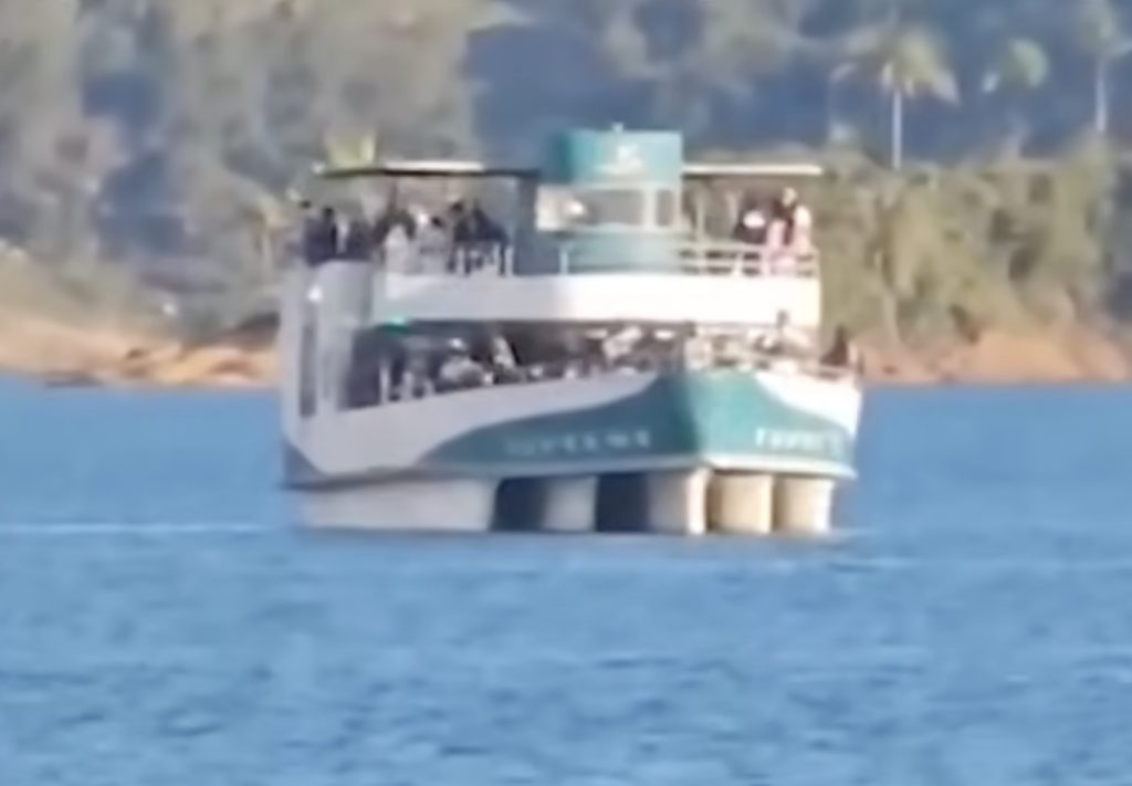 A 22-year-old non-swimmer was allegedly forced off a Colombian party boat and drowned - shocking footage shows bystanders warning he could not swim as he disappeared.