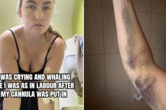 A woman claims she left A&E unable to dress, cook or lift a kettle for weeks after a 'bent' cannula was inserted in her arm - with four nurses insisting it looked fine.