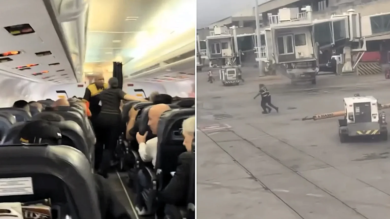 Terrifying footage shows passengers gripping their seats as their plane violently rocked side to side on the runway during Venezuela's earthquakes, with workers fleeing across the tarmac.