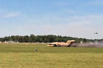 A pilot walked away unscathed after his plane snapped in half during an emergency landing at a Polish airshow - the landing gear failed to deploy during a test flight before the event.